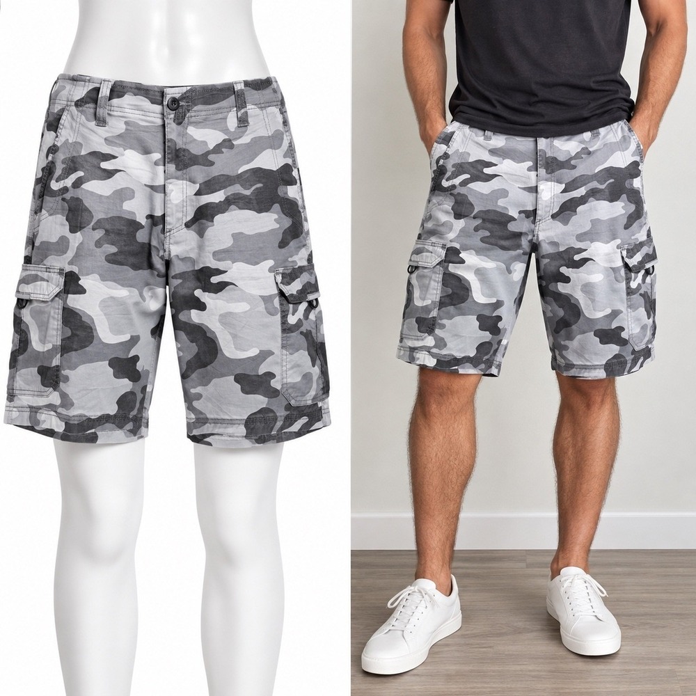 Lee Extreme Motion Cargo Shorts Men 38 Static Gray Camo Stretch Tactical Utility